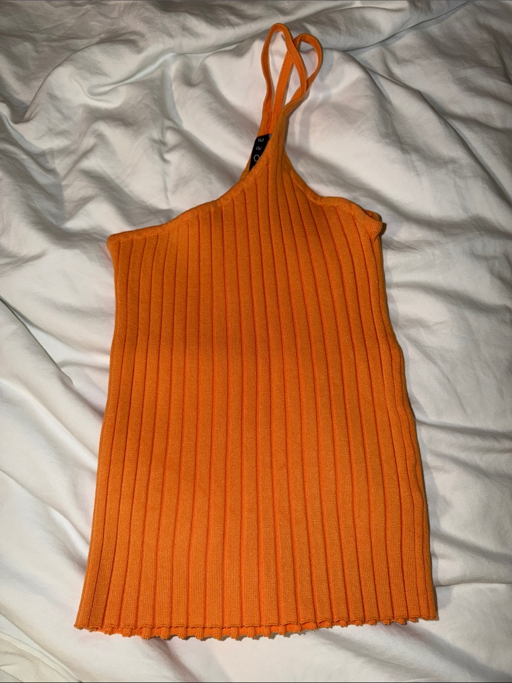 One-Shoulder Ribbed Orange Knit Dress